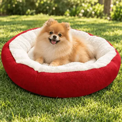 Foto do anúncio: Caminha Pet Redonda 50cm Sherpa Pelúcia Com Zíper E Refil Cama Premium Para Cães E Gatos