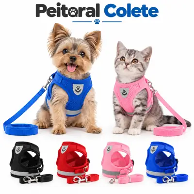Foto do anúncio: Coleira Peitoral Colete + Guia p/ Cachorro e Gato Refletivo Confortável