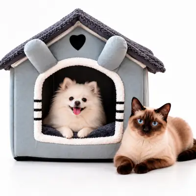 Foto do anúncio: Casinha Cama  Pet  Macia Pelúcia Cinza Toca Cabana Iglu Gato Cachorro  Pequeno Confortável