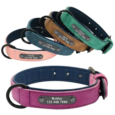 Foto do anúncio: Coleira De Couro Personalizada Para Cães Com Nome Personalizado E Número De Telefone Coleiras Duráveis Ajustáveis Animai