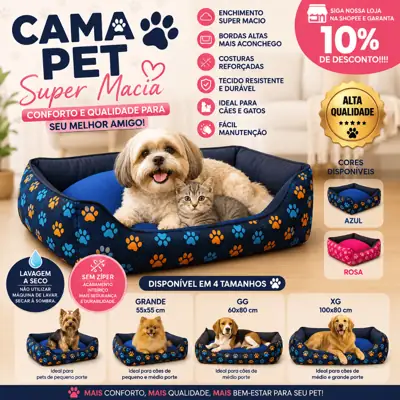 Foto do anúncio: Cama Pet Caminha para Cachorro e Gato Super Macia com Almofada M G GG XG