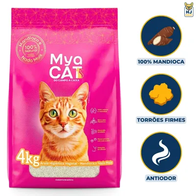 Foto do anúncio: Areia Gatos Mya Cat 100% Mandioca Biodegradável Grãos Finos Higiênica 4kg