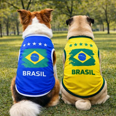Foto do anúncio: Roupa Camiseta Regata Brasil para Pet Cachorro Gato Futebol Time Copa Azul Amarela Confortável