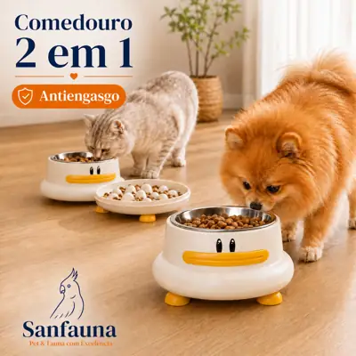 Foto do anúncio: Comedouro Bebedouro Elevado Para Cachorro e Gato de Patinho 2 em 1 - Tigela Inox Comedouro Lento