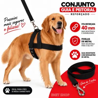 Foto do anúncio: Coleira Peitoral para Cachorro Médio Grande Porte + Guia Reforçada