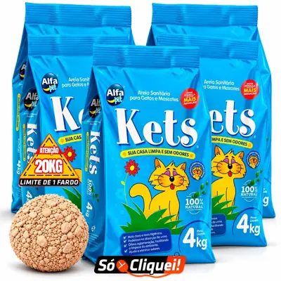Foto do anúncio: Kit 5 Pacotes Fardo de Areia Para Gato Kets 20KG Alfa Pet Granulado