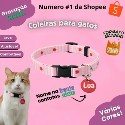 Foto do anúncio: Coleira para gatos com plaquinha de identificação ajustável
