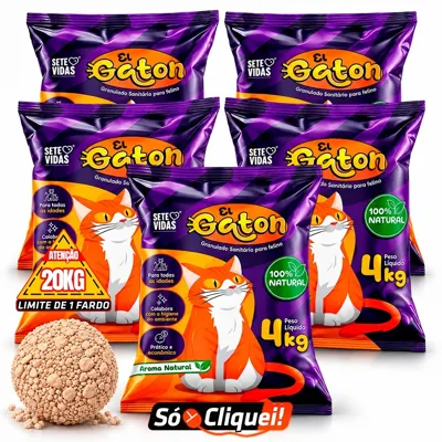 Foto do anúncio: Kit Fardo 5 Pacotes de Areia Granulado Argila Higiênica Perfumada Alta Absorção Forma Torrões El Gaton Sete Vidas