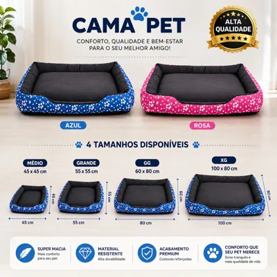 Foto do anúncio: Cama Pet Cachorro Gato Super Macia Confortável Resistente 4 Tamanhos Médio Grande GG XG Azul Rosa