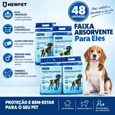 Foto do anúncio: Newpet-Fralda Descartável Higiênica Resistente Pet Cães Cachorro Dogs Care Macho 48 unidades Tamanho P/M/G/GG
