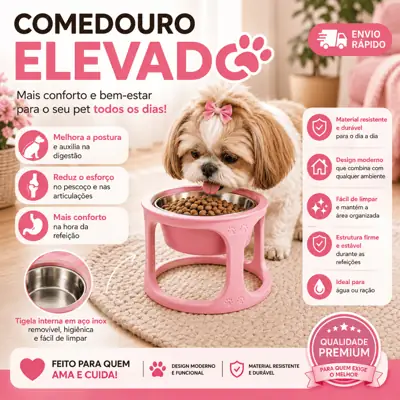 Foto do anúncio: Comedouro Elevado Pet Premium Inox Para Cachorro Gato Bebedouro Tigela