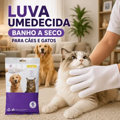 Foto do anúncio: Luva Umedecida Pet Banho A Seco Higiene Limpeza Cachorro Gato 6 Unidades