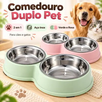 Foto do anúncio: Comedouro e bebedouro inox Duplo para bicho de estimação cachorro ou gatos C/antiderrapante