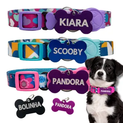 Foto do anúncio: Coleira De Cachorro Personalizada Tag e plaquinha de identificação nome