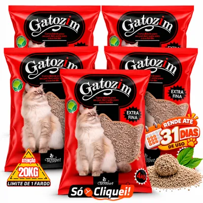 Foto do anúncio: Kit 5 Pacotes Areia de Gato Gatozim Extra Fina Fardo 20KG Granulado Forma Torrões Firmes C