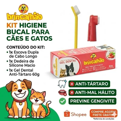 Foto do anúncio: 1 Escova de Dente + 1 Dedeira + 1 Pasta de Dente Para Cães e Gatos Brincalhão