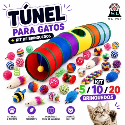 Foto do anúncio: KIT Túnel Para Gatos com 5/10/20 Brinquedos Interativos Colorido