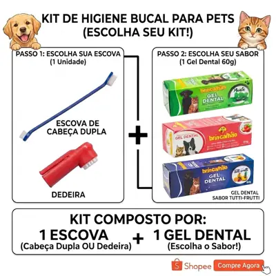 Foto do anúncio: 1 Gel dental + 1 Dedeira ou 1 Escova Dupla para Cães Gatos Cachorros