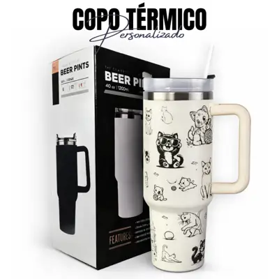 Foto do anúncio: Copo Térmico 1200ml Off White Personalizado Gatos Gatinhos Gravação