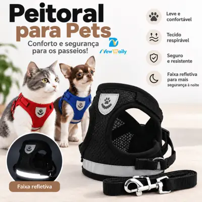 Foto do anúncio: Coleira Peitoral Com Guia para Cães E Gatos Colete Respirável Regulável