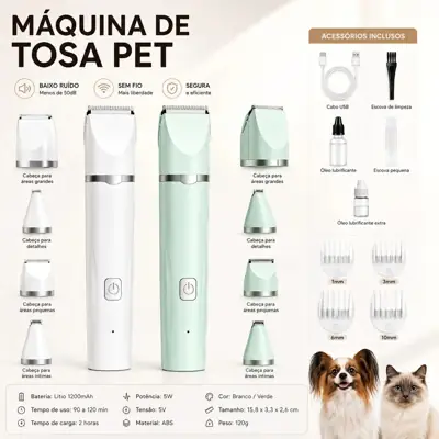 Foto do anúncio: Máquina de Tosa 4 EM 1 para Pets USB Recarregável - Cortador de Cabelo