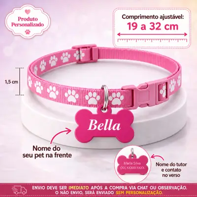 Foto do anúncio: Coleira Pet Personalizada para Cachorro Gato Macho Fêmea - Com Nome