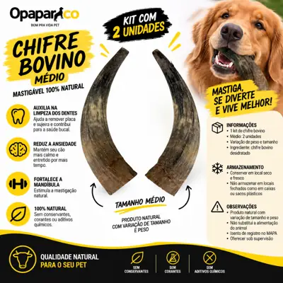 Foto do anúncio: Mordedor Natural Artesanal Chifre Bovino Tamanho Médio Opaparico - Kit de 2un