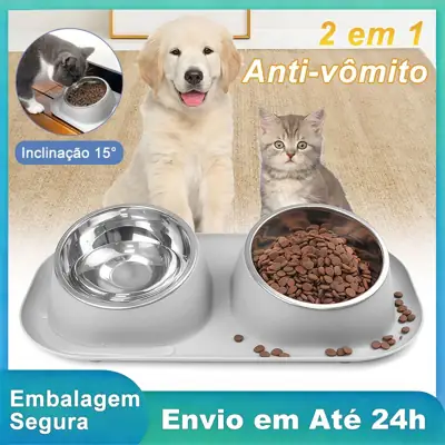Foto do anúncio: Comedouro Bebedouro 2 em 1 para Cachorro e Gato Tigela Aço Inox