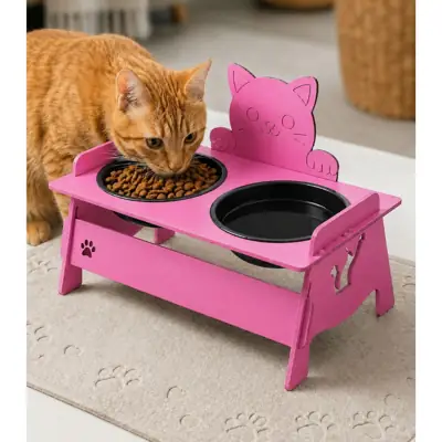 Foto do anúncio: Comedouro Tigelas Alimentação Elevado para Gatos e Cachorros Madeira