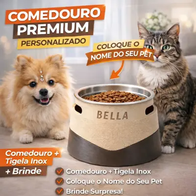 Foto do anúncio: Comedouro Pet Personalizado Com Nome Tigela Inox Cachorro Gato Premium