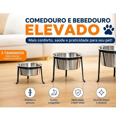 Foto do anúncio: Comedouro Elevado para Cachorro e Gato em Aluminio Premium Antiformiga