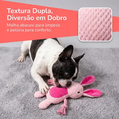 Foto do anúncio: Brinquedo Coelho Pelúcia c/ Corda p/ Cães - Tecido Abacaxi Anti-Rasgo