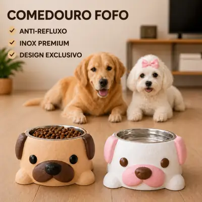 Foto do anúncio: Comedouro Pet Elevado Anti Refluxo Inox Premium Tigela Cachorro e Gato 300ml Ergonômico Fofinho Design Exclusivo