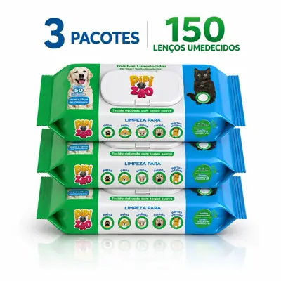Foto do anúncio: Toalha Lenço Umedecido Pet 3 pacotes 50 un cada Higiene Praticidade Economia para Cães e Gatos