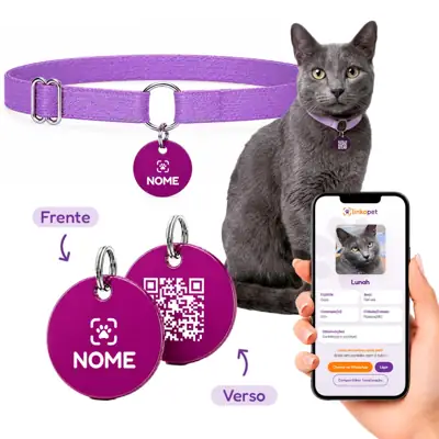 Foto do anúncio: Coleira Elástica Tag de Identificação Personalizada Nome e QR Code Gato