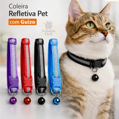 Foto do anúncio: Coleira Refletiva Noturna 4 ou 1 Unid Colorida Ajustável Gato com Guizo 4 Cores Disponívei