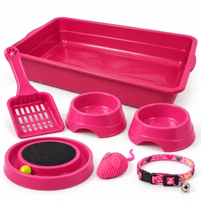 Foto do anúncio: Kit Enxoval Gato Completo com Caixa de Areia 8L Arranhador Comedouro Bebedouro 150ml Brinquedo e Pá