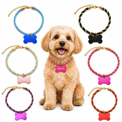 Foto do anúncio: Coleira Pet Luxo Cachorro Gato Com Pingente Osso Personalizado Plaquinha Identificação Tag Nome + Contato