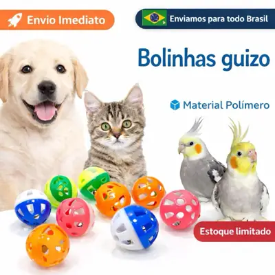 Foto do anúncio: Kit Bolinhas Guizo p/ Gato Cachorro Filhote Pequeno Calopsita Bola Brinquedo Barulho Colorida