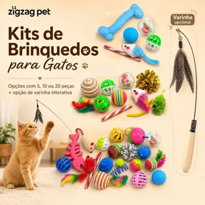 Foto do anúncio: Kit 5/10/20 Brinquedos para Gatos Varinha Bolinhas Ratinhos Penas