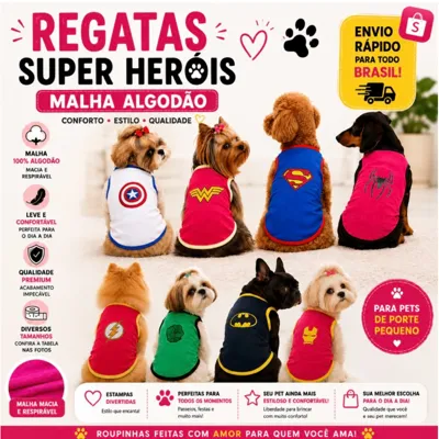 Foto do anúncio: Roupa para Cachorro Regata de malha algodão para pet Roupa super heróis para pet