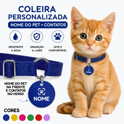 Foto do anúncio: Coleira Elástica Tag de Identificação Personalizada Nome e Contatos do Tutor Gato e Cachorro