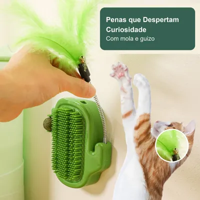 Foto do anúncio: Escova de Canto para Gatos com Catnip, Brinquedo de Parede com Penas, Guizo e Suporte Adesivo