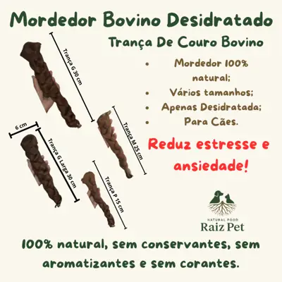 Foto do anúncio: Mordedor Natural para Cães Trança de Couro Bovino Desidratado - Auxilia na Limpeza Dental