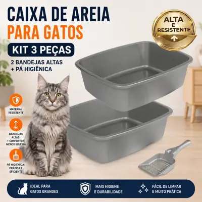 Foto do anúncio: Caixa de Areia para Gatos Grandes Banheiro Sanitário Pet Kit com 2