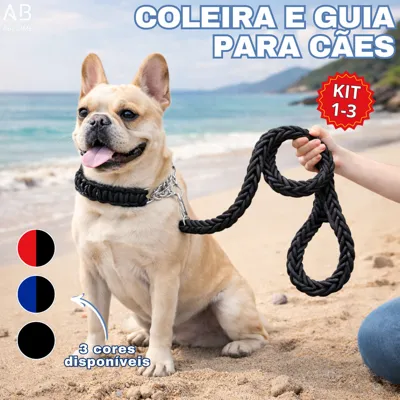 Foto do anúncio: Coleira e Guia para Cães Nylon Traçacada de Oito Fios Corda Grande Pequeno, Médio e Grande Porte