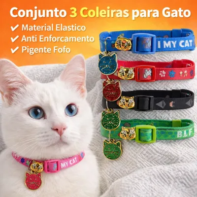 Foto do anúncio: Conj c/ varias Coleiras Gato Ajustável Elástica Anti Enforcamento Pingente Fofo