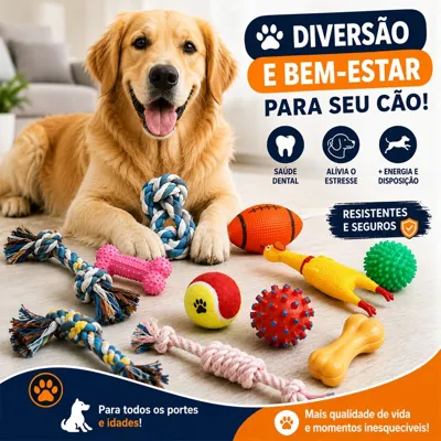 Foto do anúncio: Kit 10/6 Brinquedos Mordedor Cachorro Filhote Anti Estress Pet Ranger os dentes Limpeza da boca