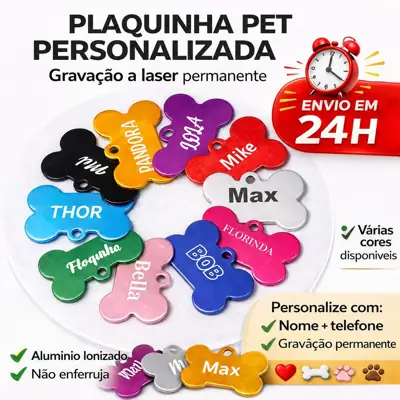 Foto do anúncio: Plaquinha Tag Identificação Pet Personalizada Nome e Telefone Cachorro