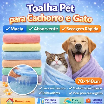 Foto do anúncio: Toalha Pet para Cachorro e Gato - Super Absorvente, Secagem Rápida, Macia e Fácil de Usar